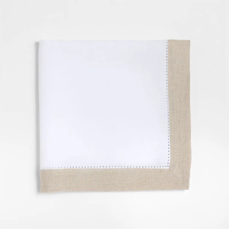 Marin Natural and Cream European Linen Napkin with Hemstitch