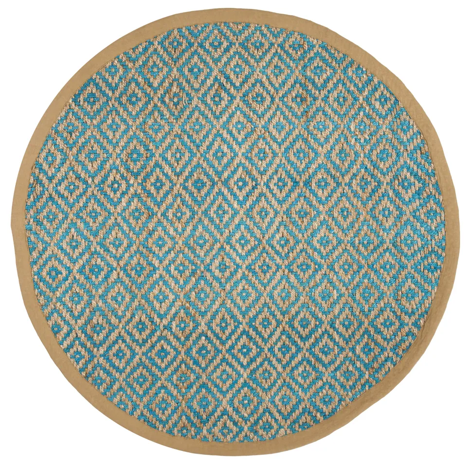 Arlo Home Hand Woven Area Rug, NF266C, Turquoise/Natural,  6' X 6' Round