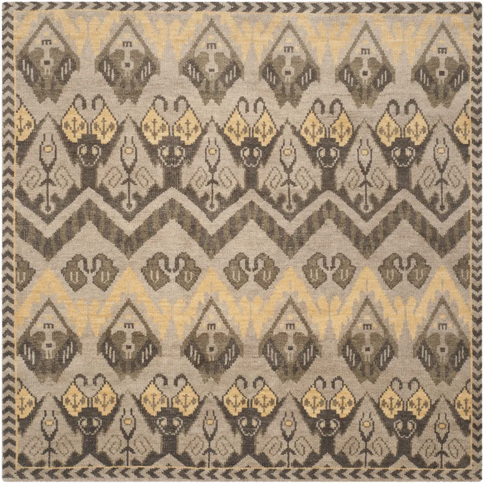 Arlo Home Hand Knotted Area Rug, KNY656A, Gold/Beige,  7' X 7' Square