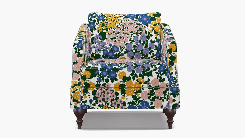 Slope Arm Chair, Fuchsia Million Flowers, Espresso Turned Wood Leg