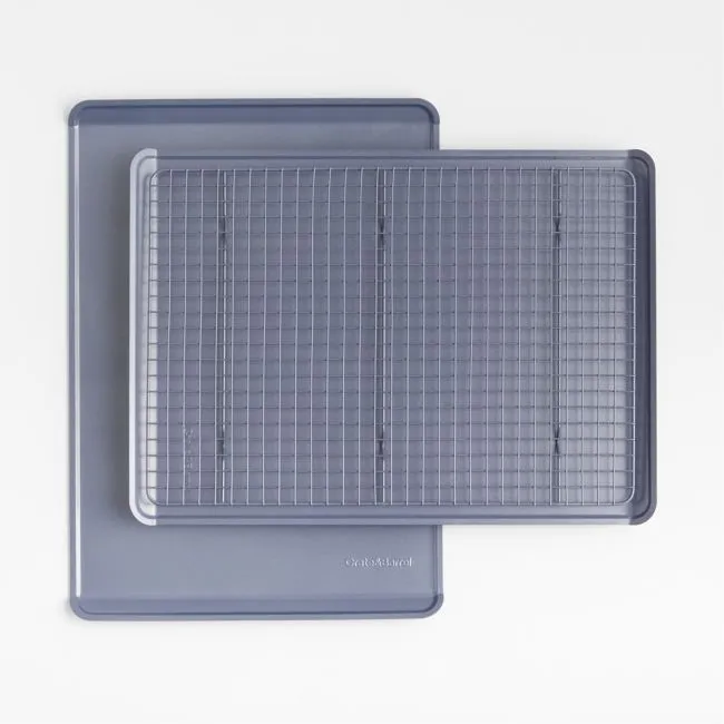 Crate & Barrel Slate Blue Silicone Nonstick Cookie Sheets with Bonus Cooling Rack