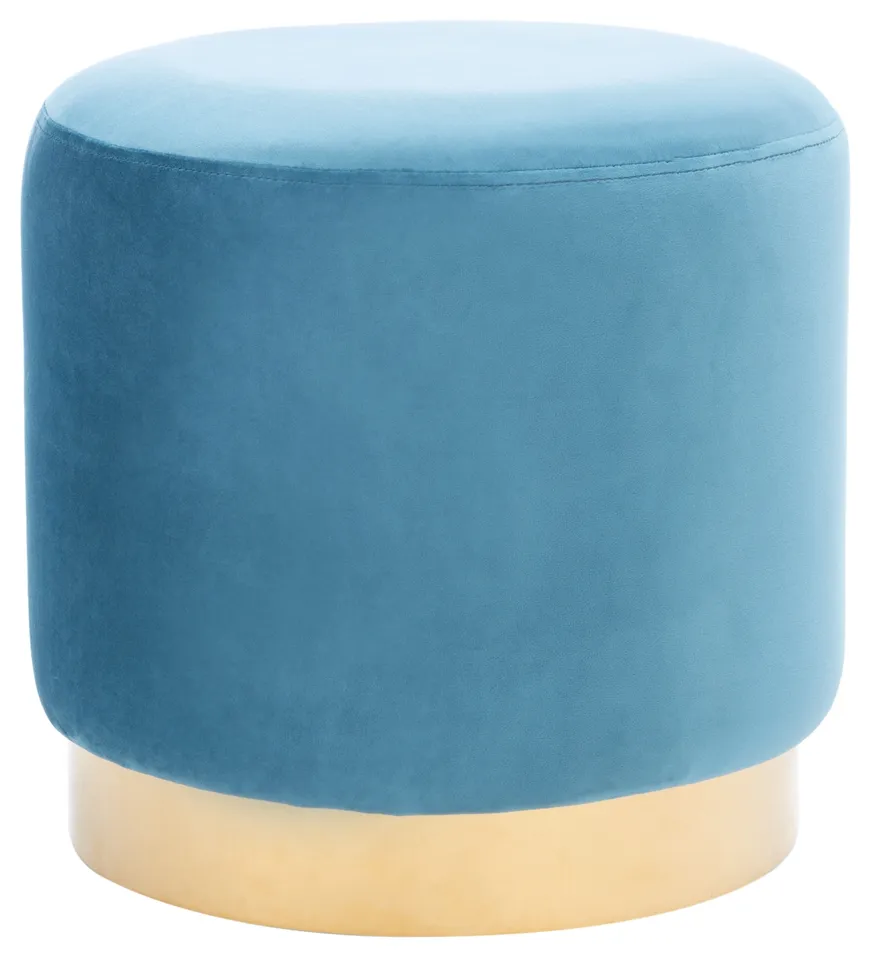 Azai Round Ottoman - Denim Blue / Gold