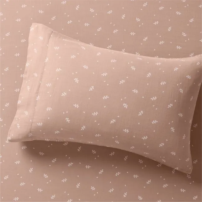 Supersoft Violet Rose Leaf Print 100% Organic Cotton Gauze Kids Pillowcase