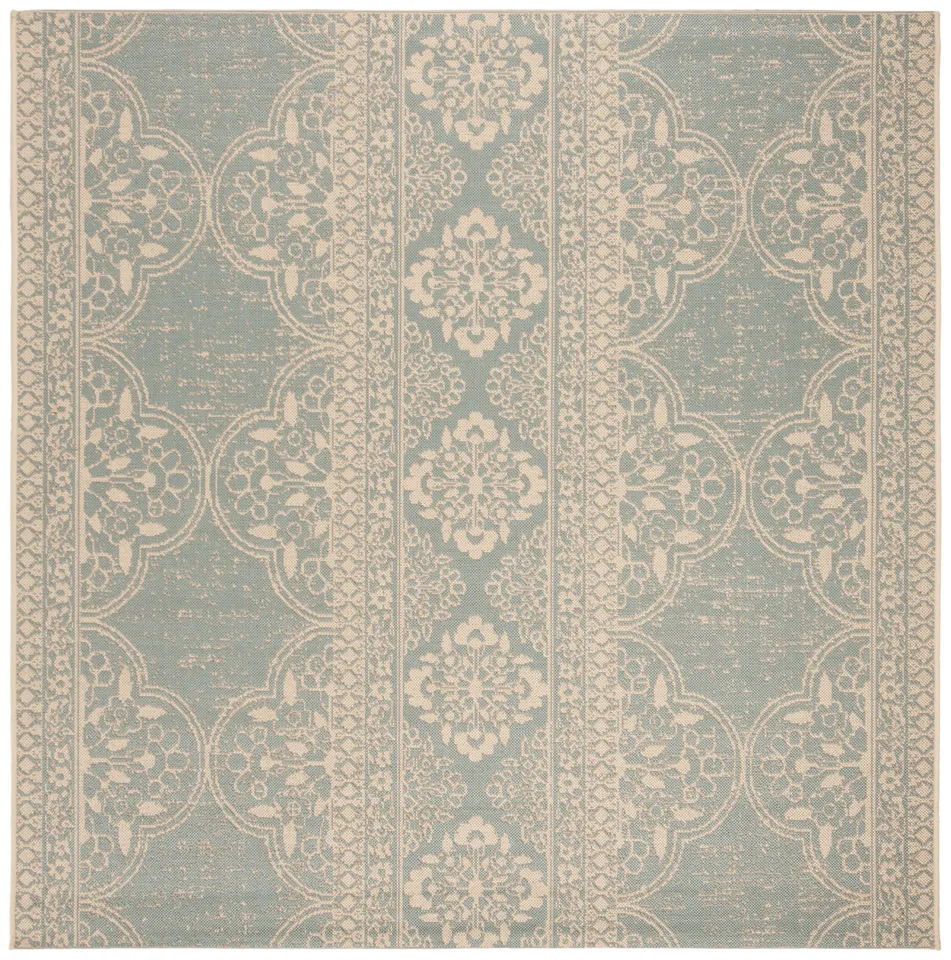 Arlo Home Indoor/Outdoor Woven Area Rug, LND174L, Cream/Aqua,  6' 7" X 6' 7" Square