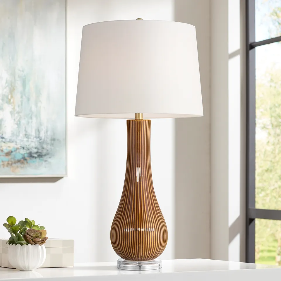 Shannon 30 1/2" High Brown Stripe Ceramic Gourd Table Lamp