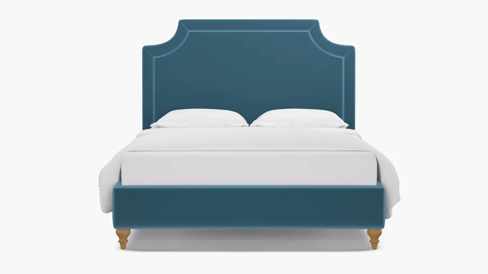 Deco Bed, French Performance Plush Velvet, Natural Traditional Turned Leg, King