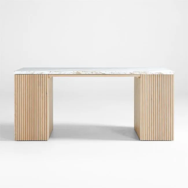 Batten 84" White Oak Wood Kitchen Island with Storage