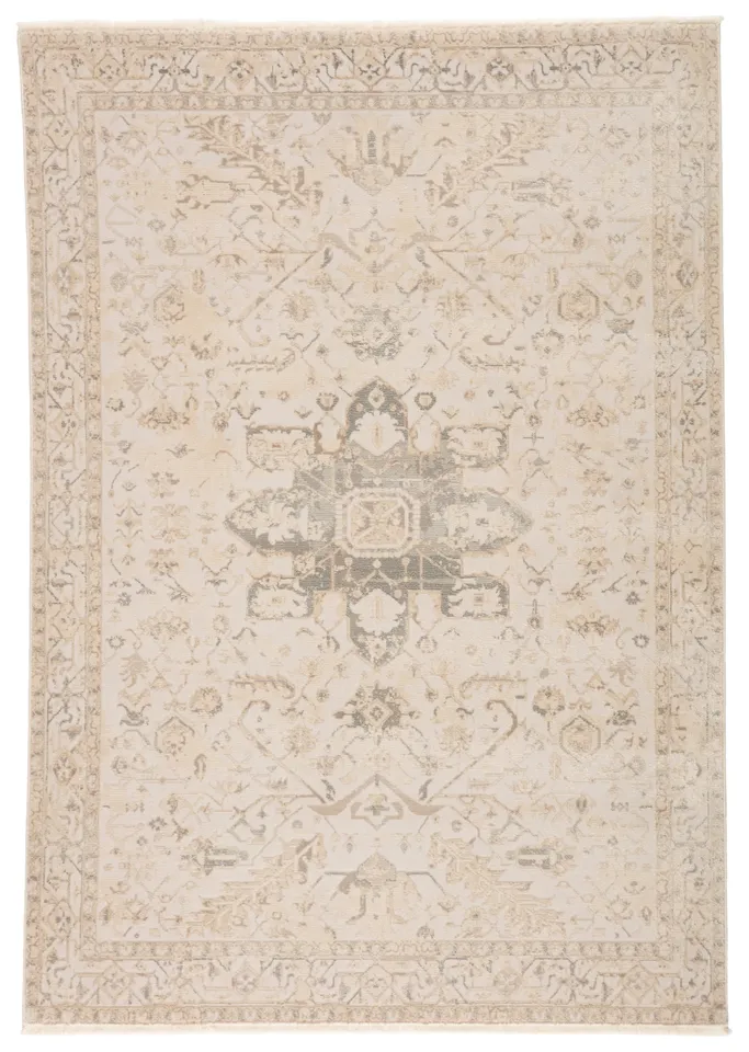 Lucien Medallion Cream/ Light Gray Runner Rug (2'6"X8')
