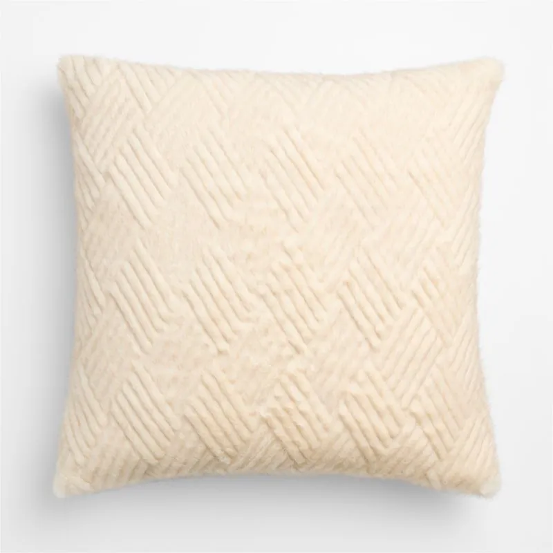 CiCi Faux Fur 23"x23" Creme Ivory Throw Pillow with Feather Insert by Laura Harrier and Tiffany Howell