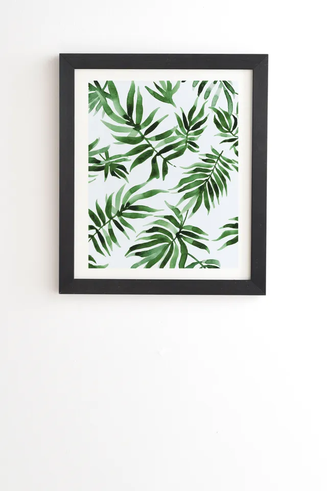 Watercolor Green Leaf by Marta Barragan Camarasa - Framed Wall Art Basic Black 30" x 30"
