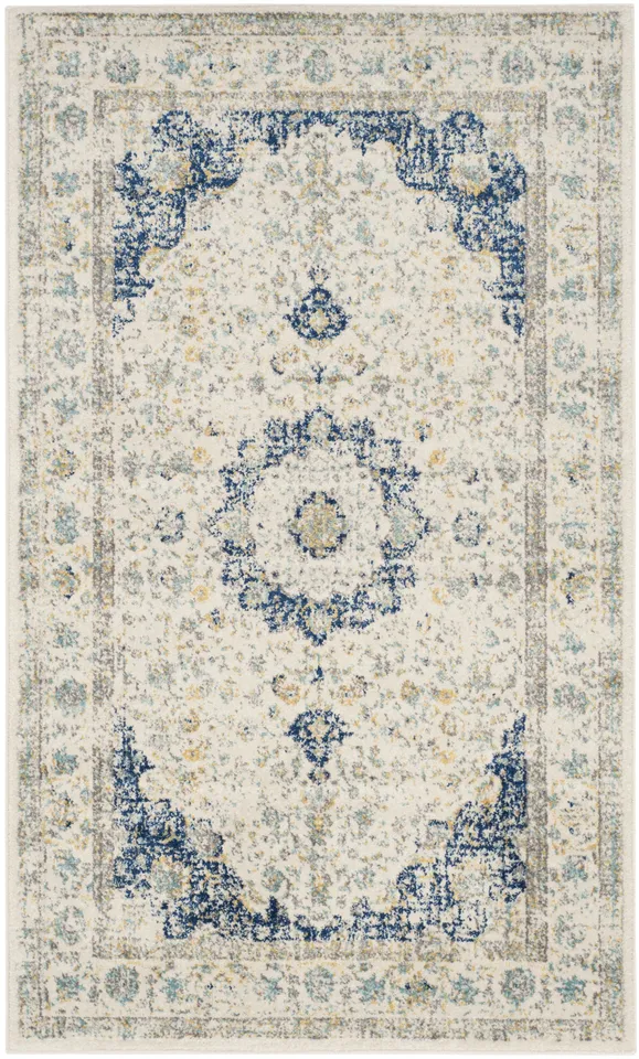 Arlo Home Woven Area Rug, EVK220C, Ivory/Blue,  4' X 6'