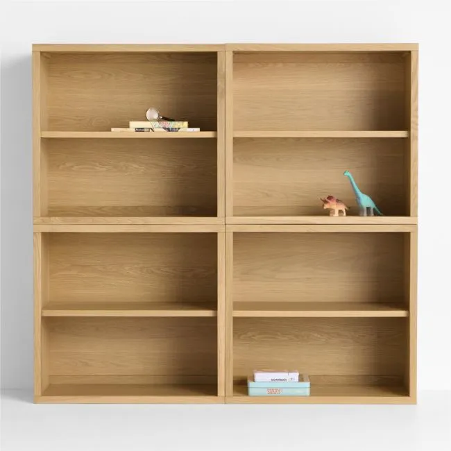 Oliver 64" Set of 2 Modular Natural Oak Wood Kids Open Bookcases
