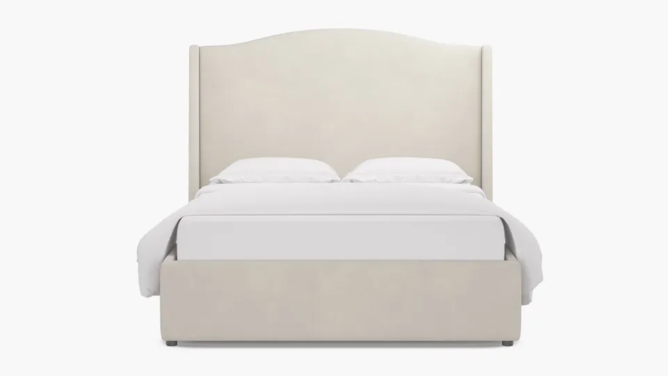 Curved Wingback Bed, White Performance Velvet, Full