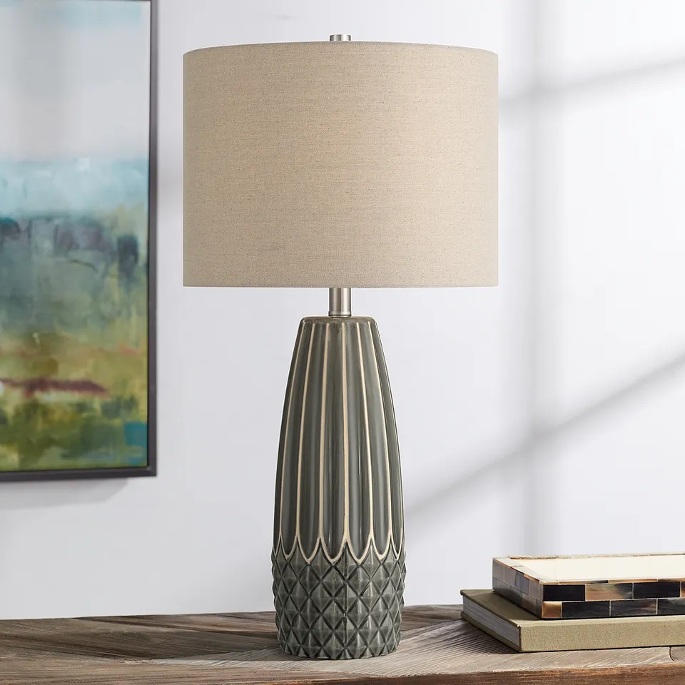 Olsen 26 1/2" High Charcoal Gray Stripe Ceramic Table Lamp with Dimmer