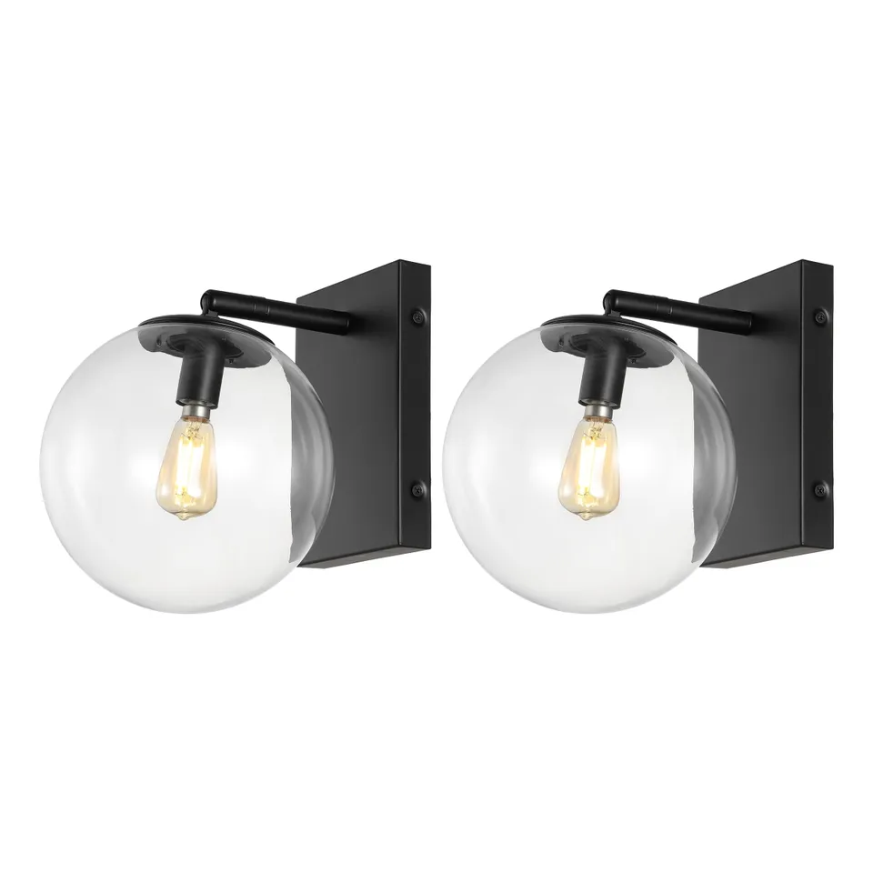 Seoul 8.5" Iron/Glass Wall Sconce, Set of 2 - Black