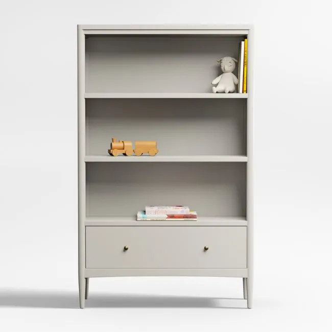 Hampshire 36" Cozy Grey Wood 3-Shelf Tall Kids Bookcase with Drawer