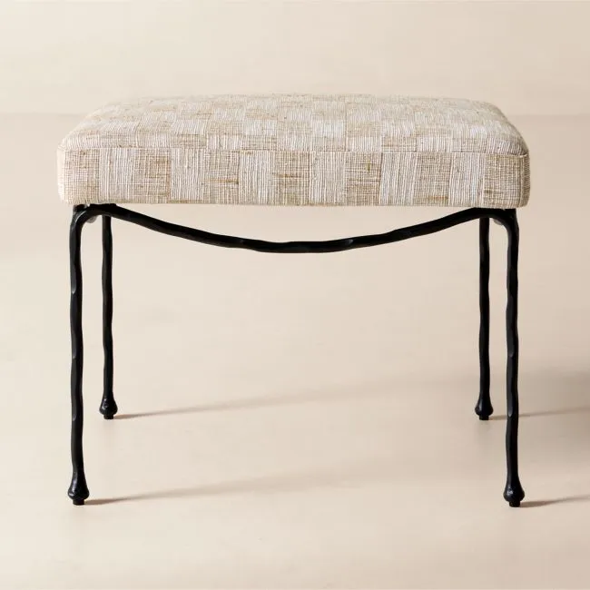 Journey White and Light Brown Upholstered Stool