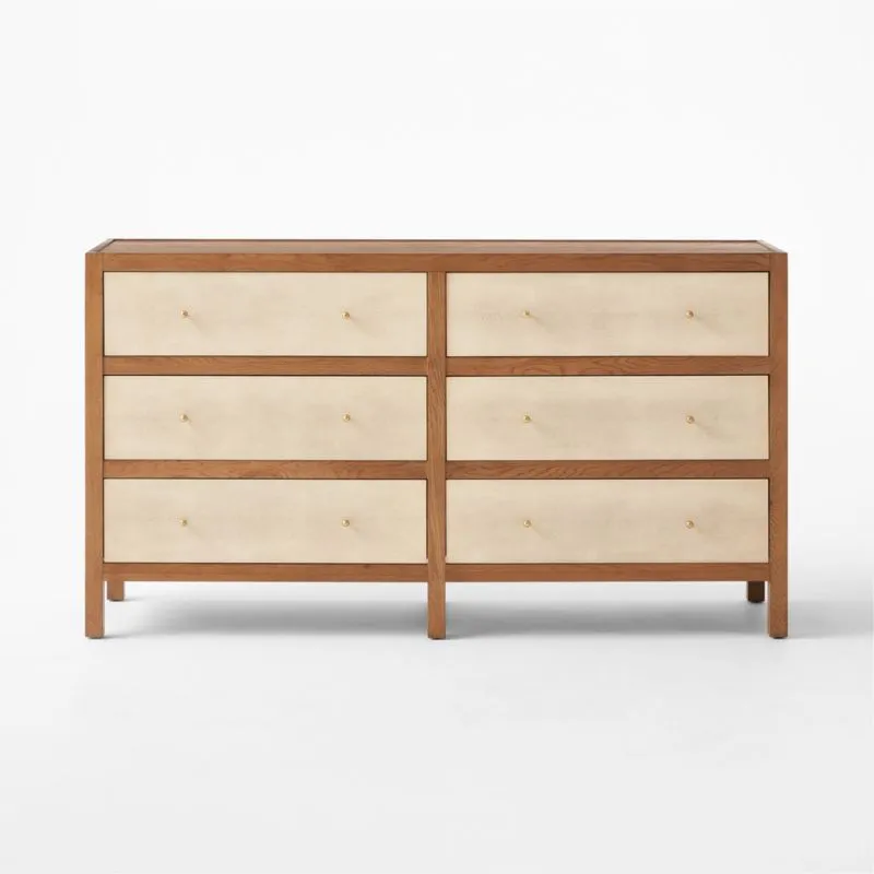 Layton 70" White Oak and Shagreen 6-Drawer Dresser