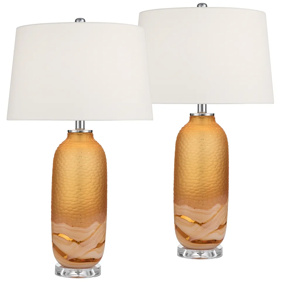 Possini Euro Lapis 28 1/4"H Orange Glass Table Lamp Set with Dimmer