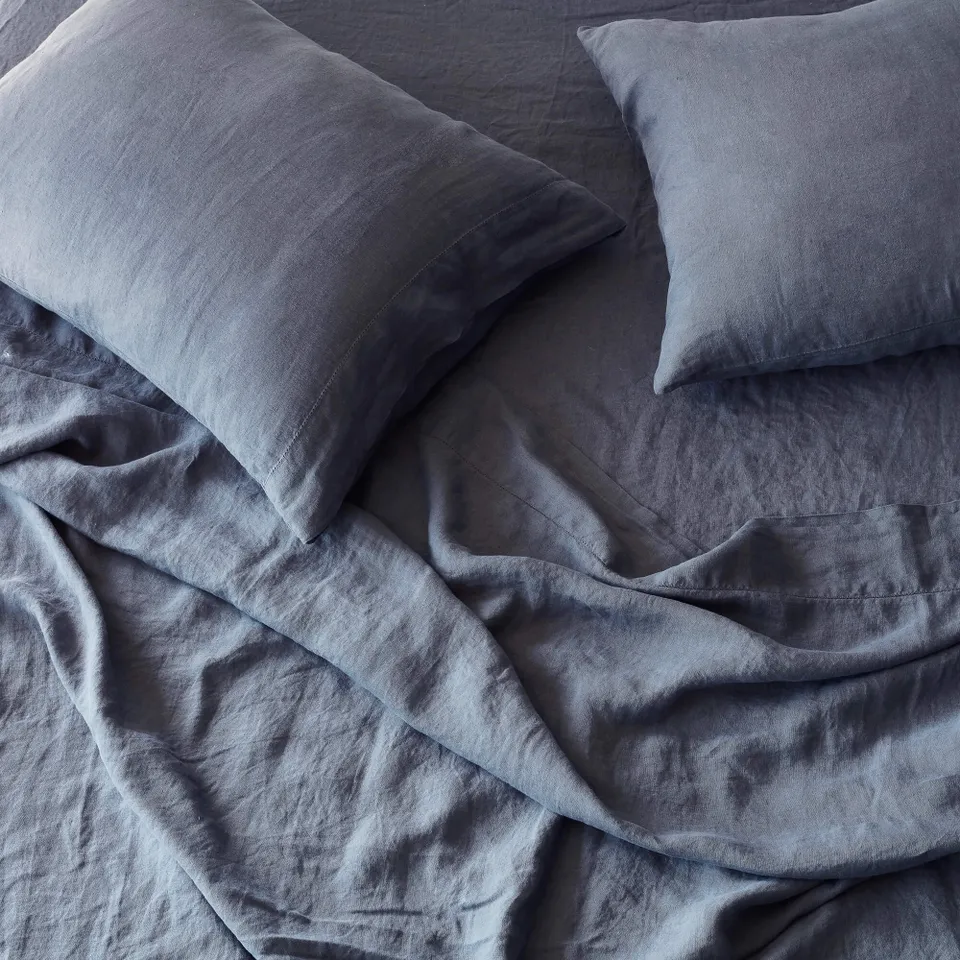 The Citizenry Stonewashed Linen Bed Sheet Set | Queen | Slate Blue