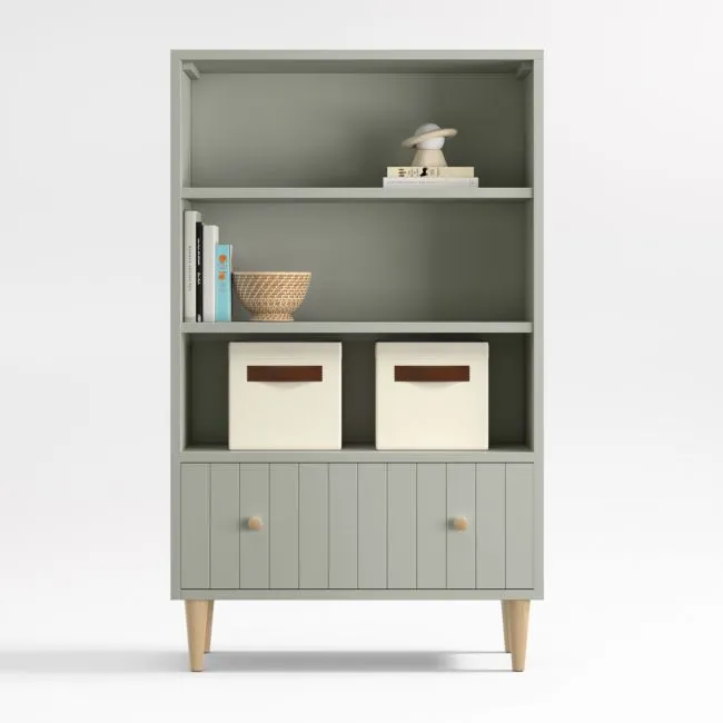 Finn 36" Sage Green Wood 3-Shelf Tall Kids Bookcase with Drawer
