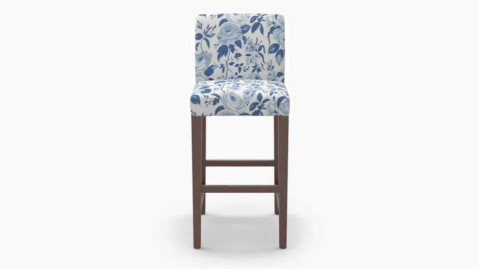 Signature Dining Bar Stool, Delft Chintz, Walnut Square Tapered Leg