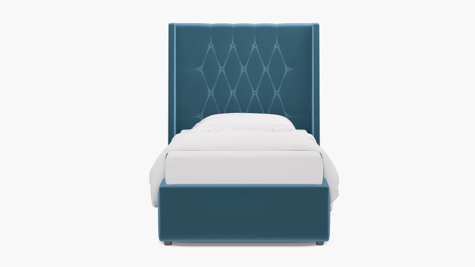 Tufted Wingback Bed, French Performance Plush Velvet, Twin