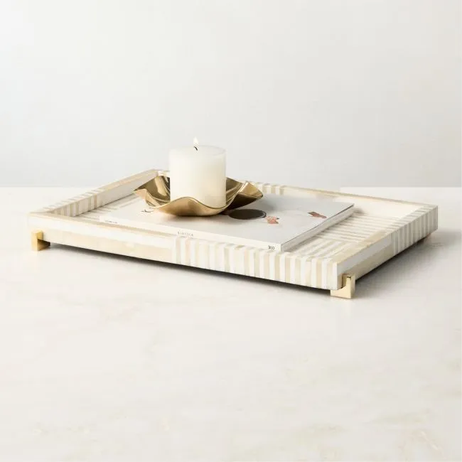 Eadie Rectangular White Resin and Bone Decorative Tray 12"x18"