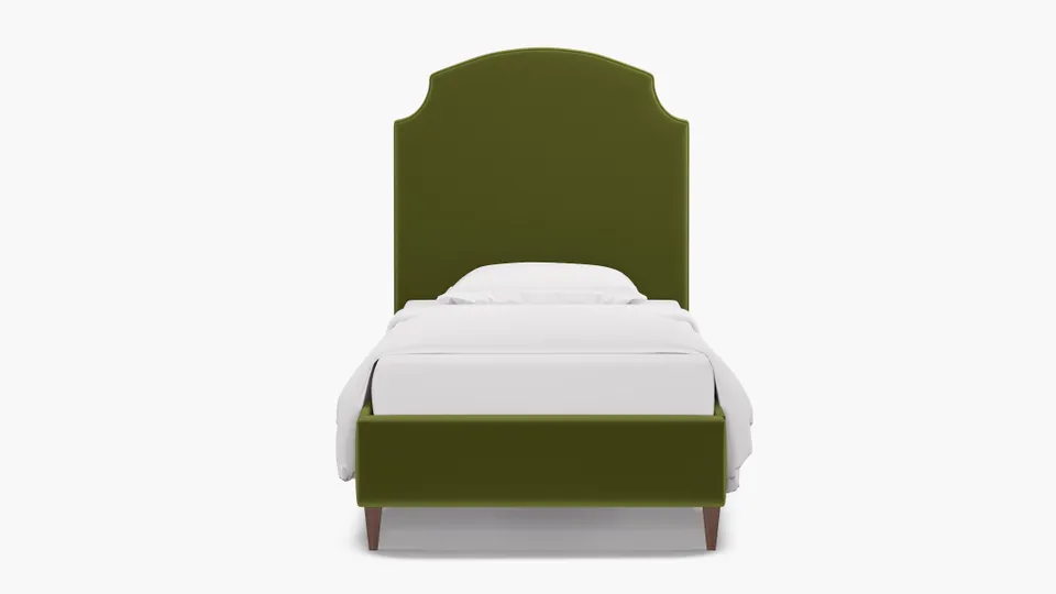 Cove Bed, Sage Performance Velvet, Walnut Square Tapered Leg, Twin