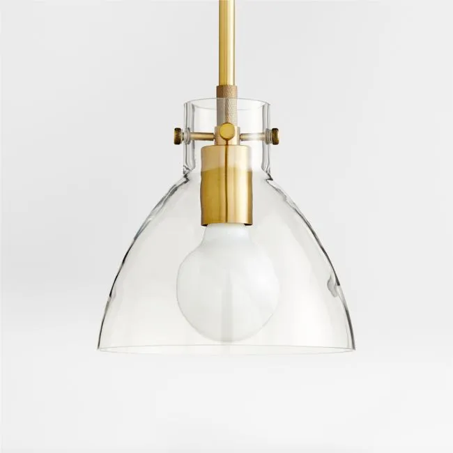Dakota Brass Pendant Light with Small Clear Glass Dome 8"