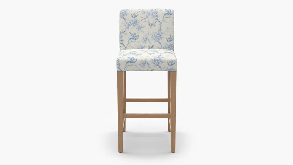 Signature Dining Bar Stool, Blue Swallows, Natural Square Tapered Leg
