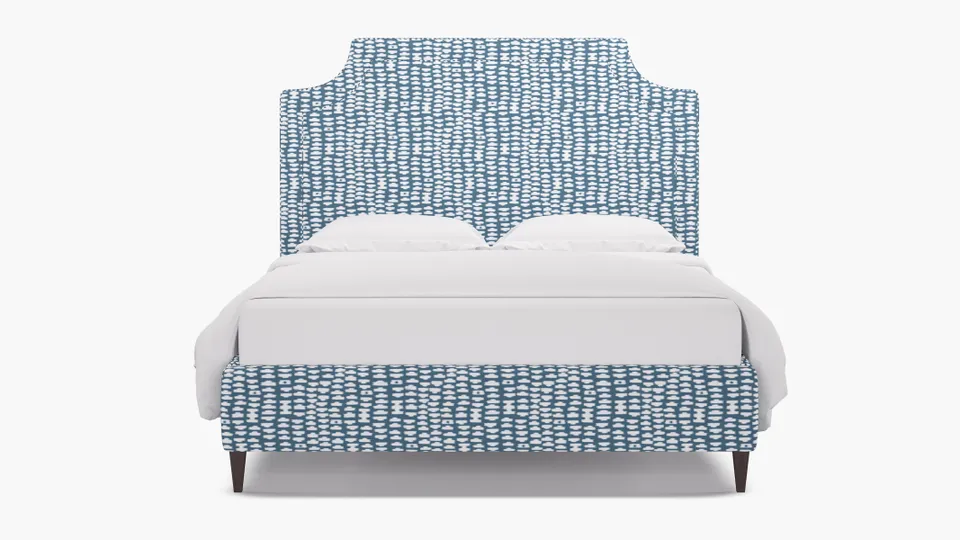 Deco Bed, Dusty Blue Odalisque, Espresso Square Tapered Leg, Full