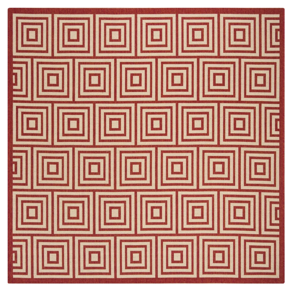 Arlo Home Indoor/Outdoor Woven Area Rug, LND173Q, Red/Cream,  6' 7" X 6' 7" Square