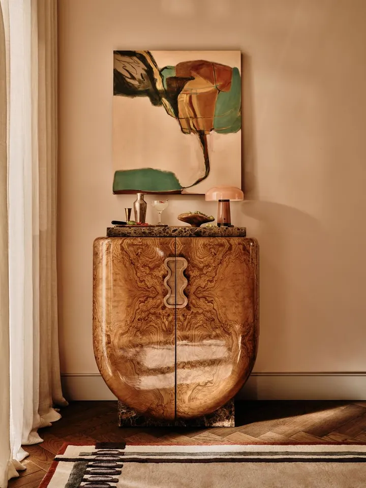Huxford Bar Cabinet, Ash Burl, US