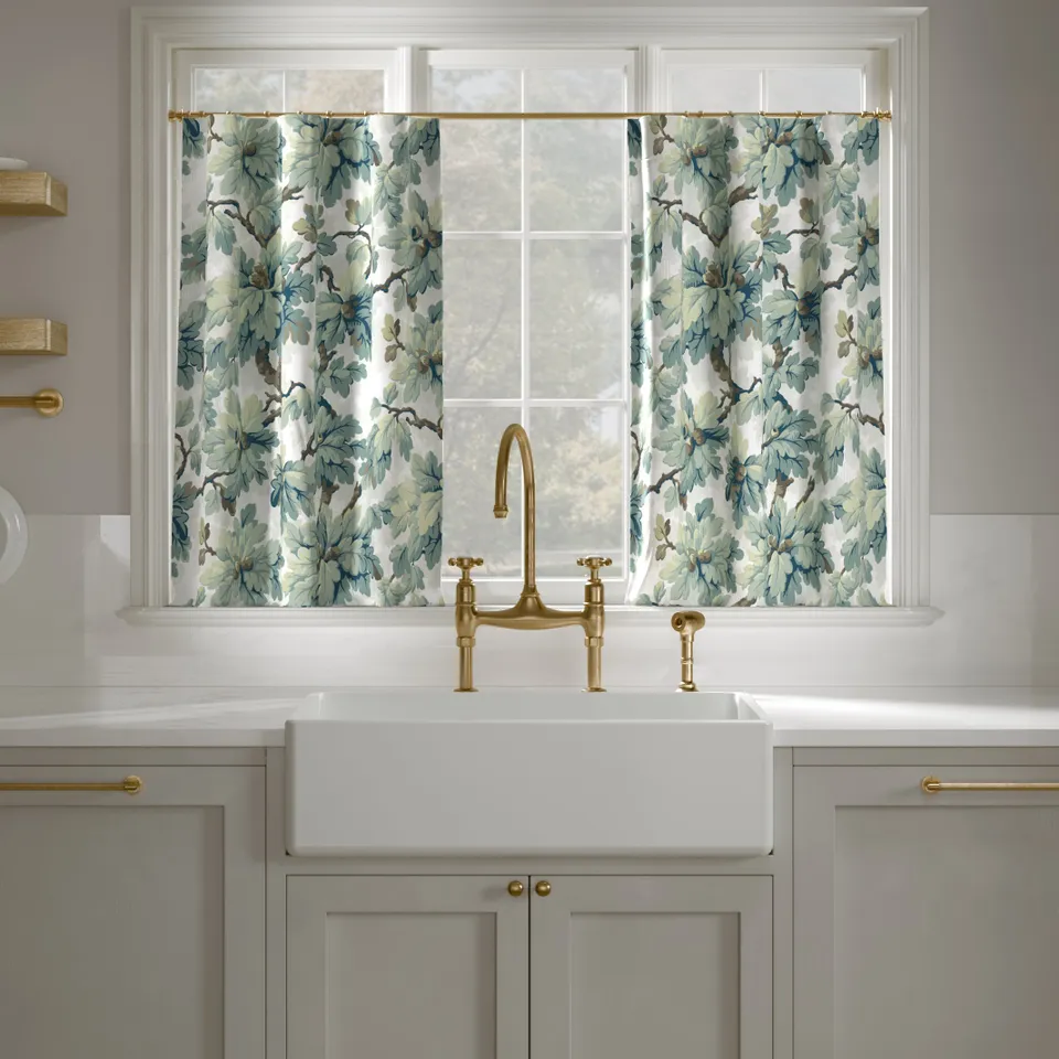 Printed Linen Café Curtain, Sage Woodland, 25" x 36", Privacy