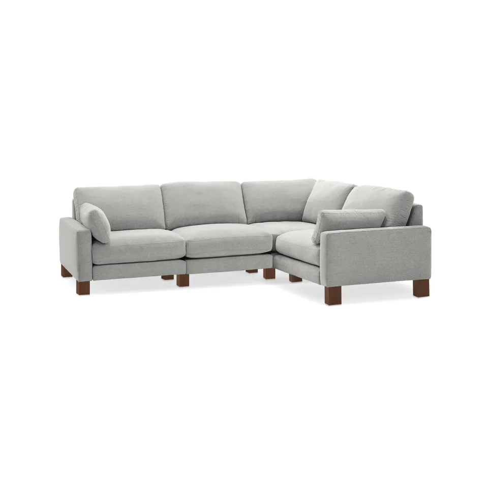 Union 4-Seat Sectional - Crushed Gravel - Performance Chenille / Walnut - Wood / Square Leg