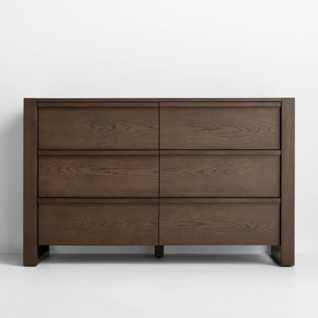 Gemini 55" Deep Brown Ash Wood Wide 6-Drawer Kids Dresser