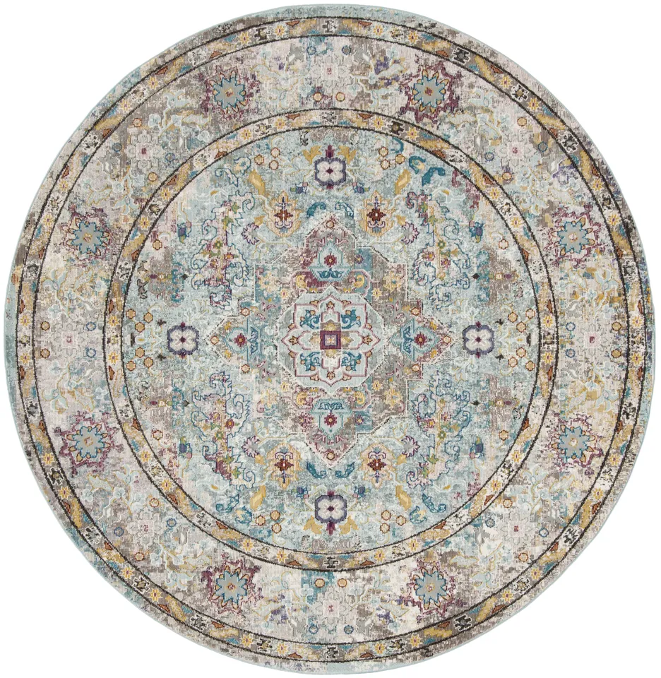 Arlo Home Woven Area Rug, ARA183E, Beige/Blue,  6' 5" X 6' 5" Round