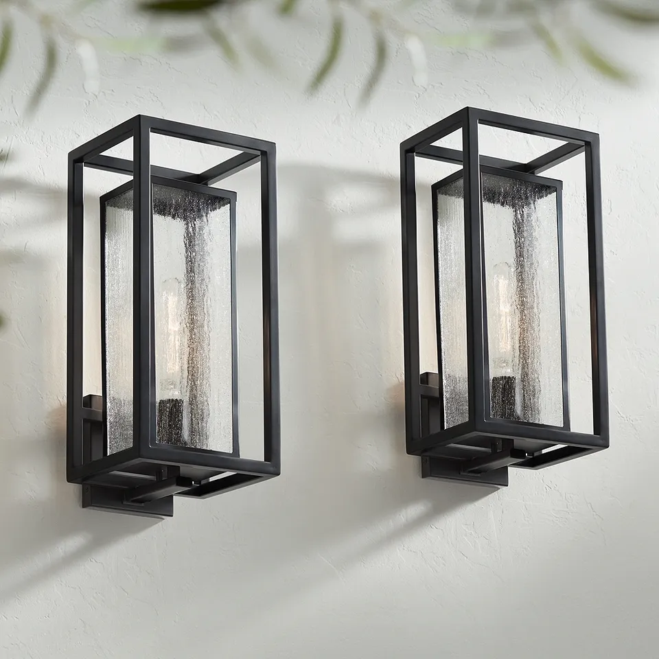 Possini Euro Amir 18" High Black Outdoor Wall Light Set of 2