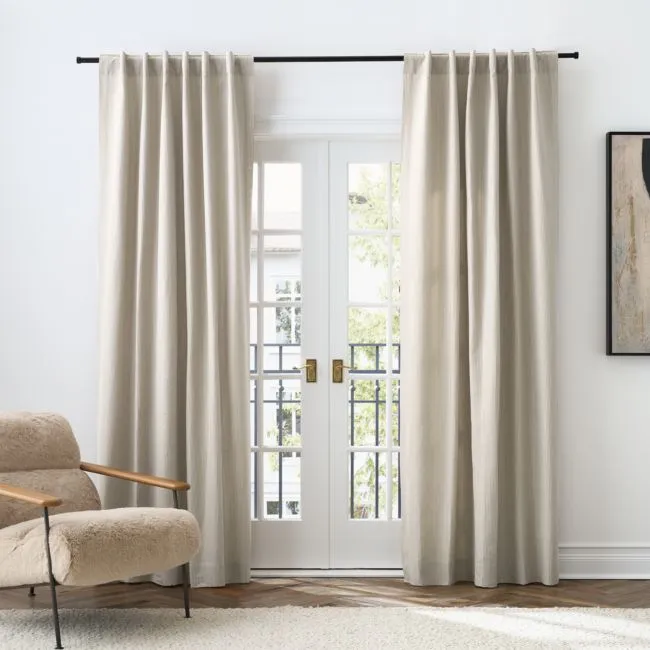 Clay Taupe Stripe Organic Cotton Linen Window Curtain Panel 52"x96"