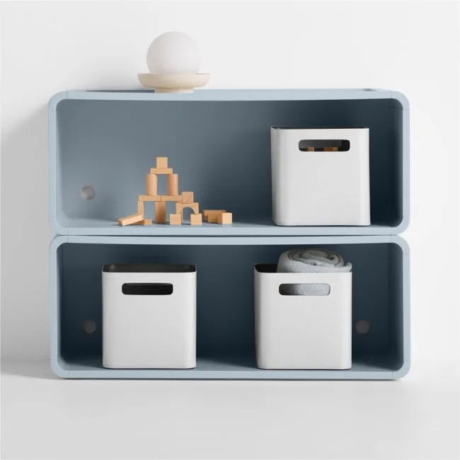 Scout Set of 2 Mist Blue Wood Kids Stackable Bookshelf