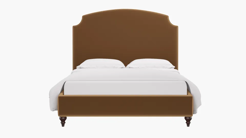 Cove Bed, Fawn Performance Velvet, Espresso Decorative Tapered Leg, Queen