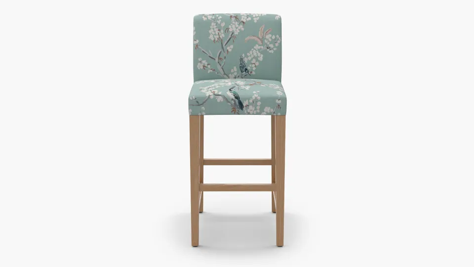 Signature Dining Bar Stool, Mint Cherry Blossom, Natural Square Tapered Leg