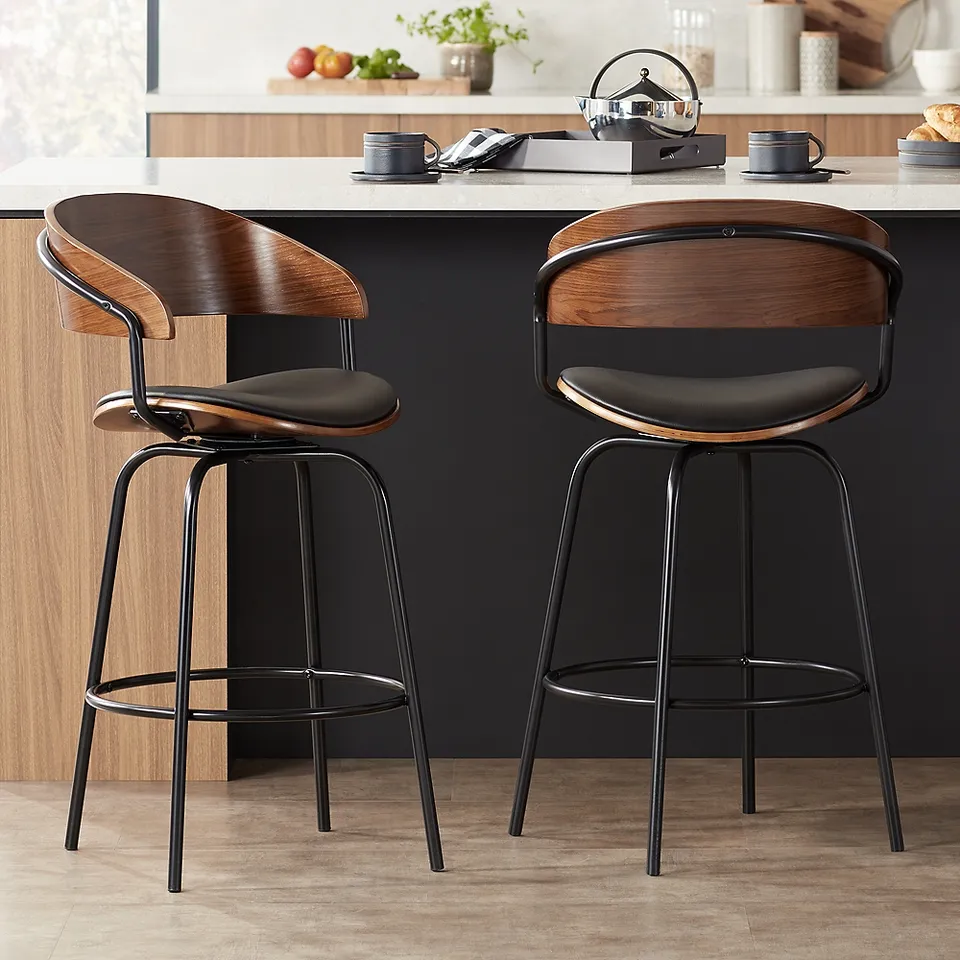 Larsen 26" Black Faux Leather Swivel Counter Stools Set of 2