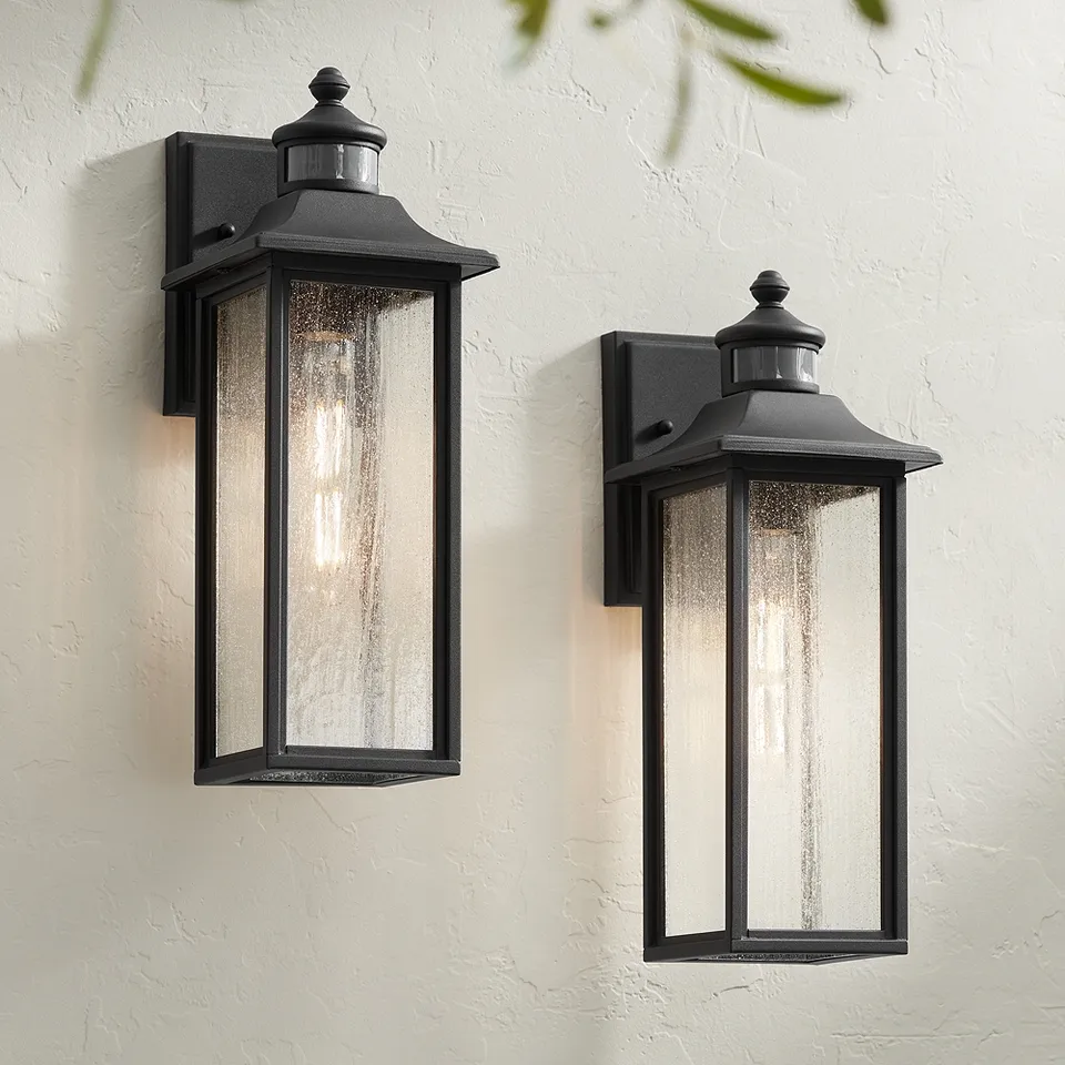 John Timberland Moray Bay 16 1/2" Black Motion Sensor Lights Set of 2