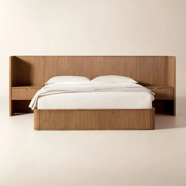 Davison Fluted Warm Brown Wood King Bed with Nightstands