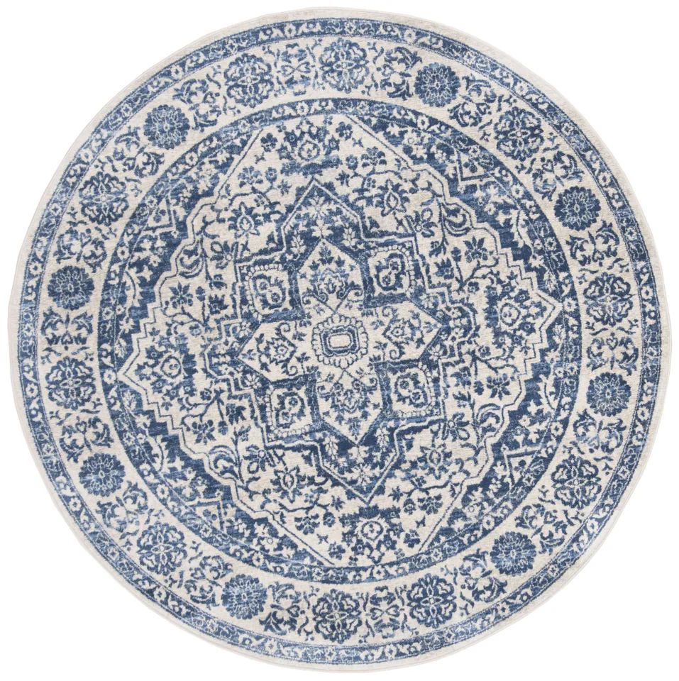 Arlo Home Woven Area Rug, BNT832M, Navy/Light Grey,  6' 7" X 6' 7" Round