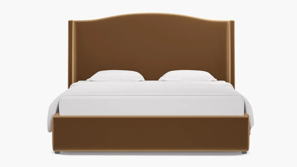 Curved Wingback Bed, Fawn Performance Velvet, King