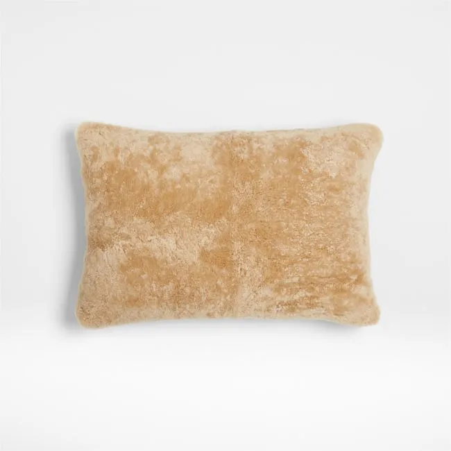 Malmo Shearling 22"x15" Camel Tan Lumbar Pillow with Down-Alternative Insert