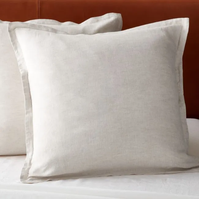 Classic European Linen Flax Euro Pillow Shams Set of 2